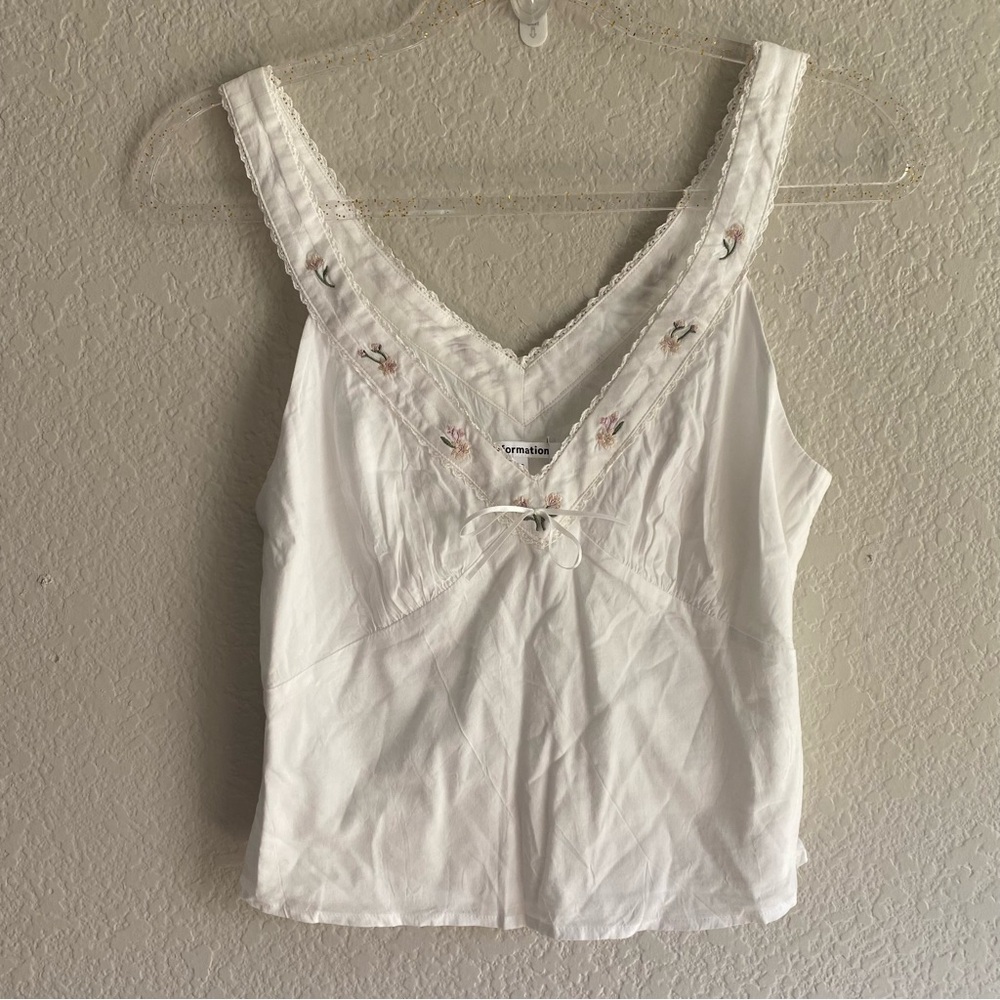 Reformation White Floral Embroidered Tank Top